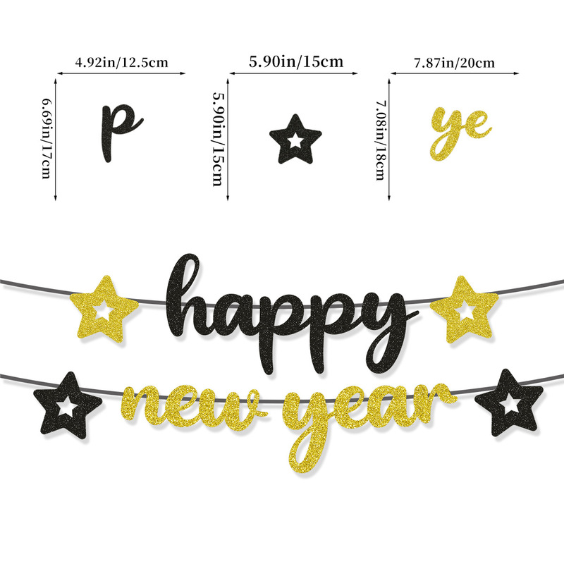 亚马逊跨境新年元旦晚会派对装饰HAPPY NEW YEAR黑金拉旗横幅批发|undefined