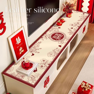 Wedding TV Cabinet Tablecloth Red Festive Festive Shoe Cabinet Countertop Leather Protective Mat Sideboard Long Table Mat