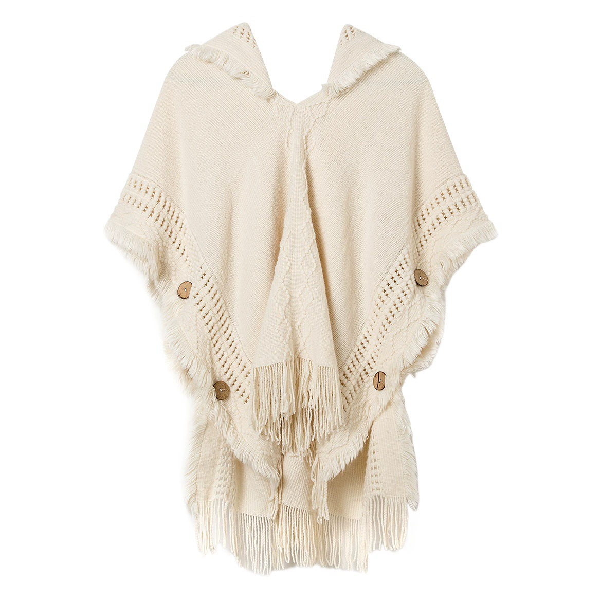 Весна Осень Зима Женская вязаная одежда больших размеров с полыми кисточками, пуловер, рубашка «летучая мышь» на пуговицах, пончо с капюшоном, женский свитер-шаль