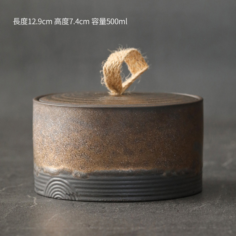 Tarro de té de gres hecho a mano de estilo japonés creativo mango de cuerda de cáñamo Almacenamiento de cerámica productos secos tarro sellado tarro de envasado de té