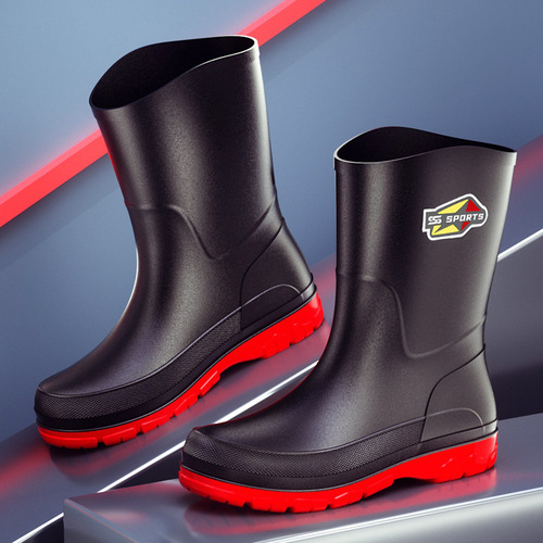 New men's waterproof shoes, rain shoes, non-slip rain boots, medium tube fashionable rubber shoes, Korean slip-on casual wholesale, cross-border