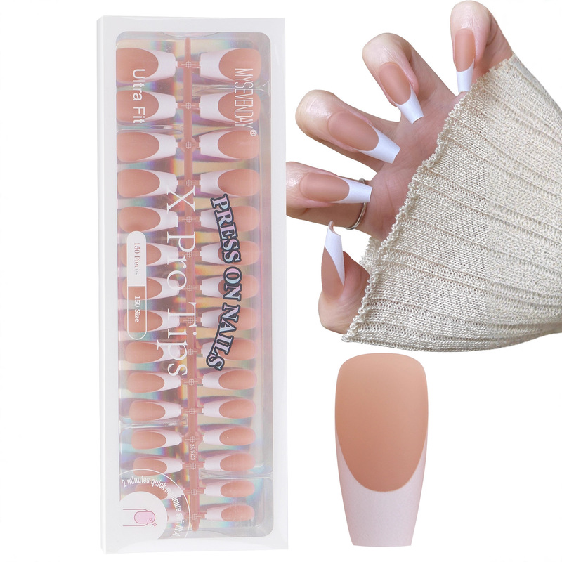 Cross-Border Wearable Nail Multi-Color Frosted Set Simple Classic French Manicure Nails Medium Trapezoidal Prefabricated Nail Patches