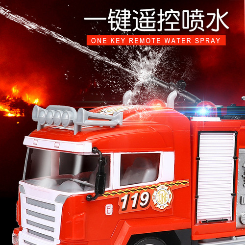 Cross-border hot selling children's remote control electric fire truck, one-touch water spray sound and light toy car, boy's remote control toy