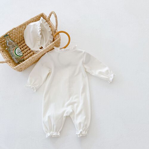 ins Spring and Autumn Fungus Collar Lace Newborn Infants and Girls Baby Lace Long Sleeve Jumpsuit Long Climbing
