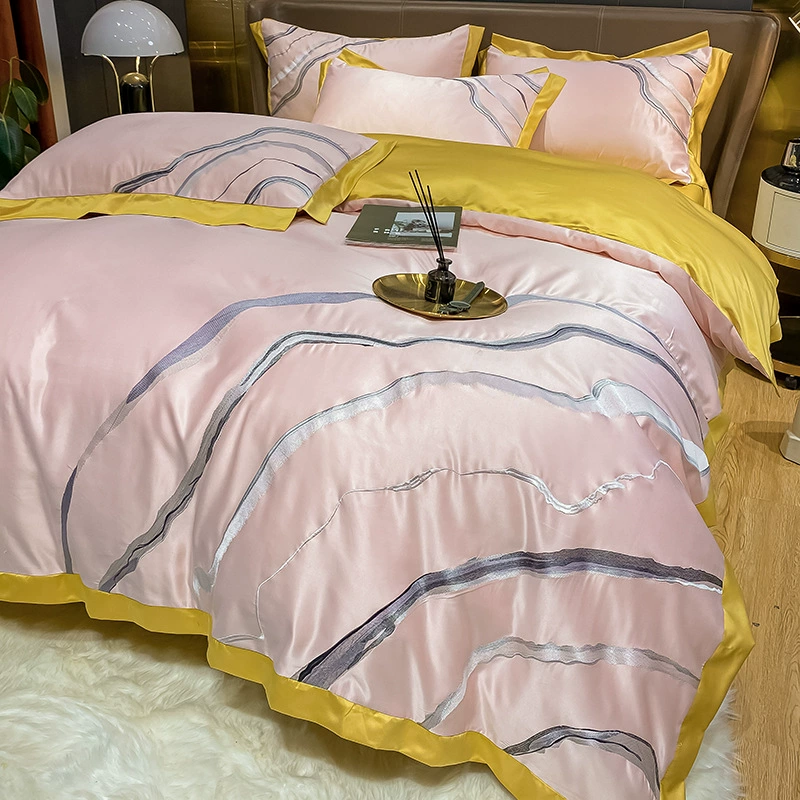 Summer silk double-sided silky set, sheet, duvet cover, bedspread, 4 piece set, light luxury style