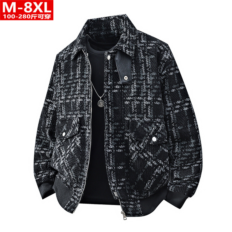 Trendy Men's Fashion Woolen Lapel Jacket for Spring and Autumn, Plus-Size Loose Casual Coat for Men