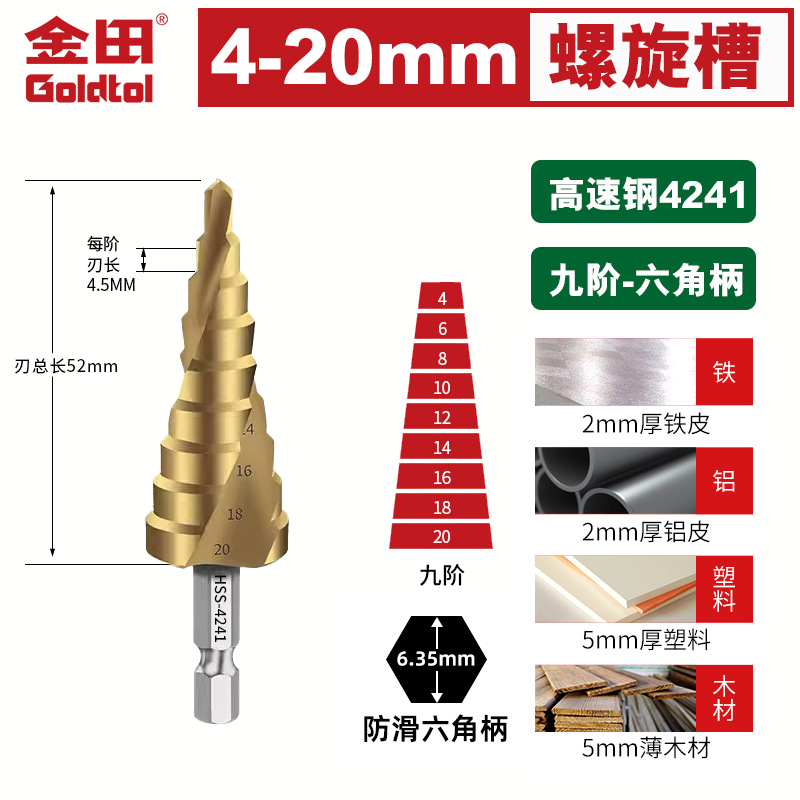 Jintian Pagoda broca agujero reamer perforación de acero inoxidable metal escalón especial de alta dureza broca de mano rotativa