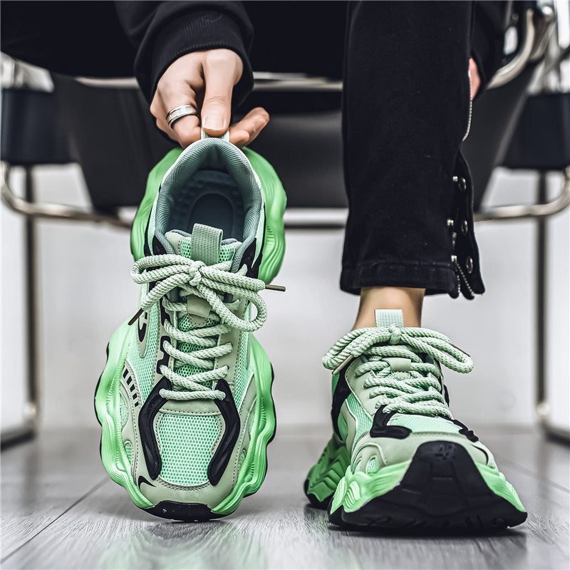Wide-Foot Men's Shoes Summer Breathable Mesh Running Sneakers Men's Putian Trendy Brand Versatile Street Dad Shoes Thick Soles