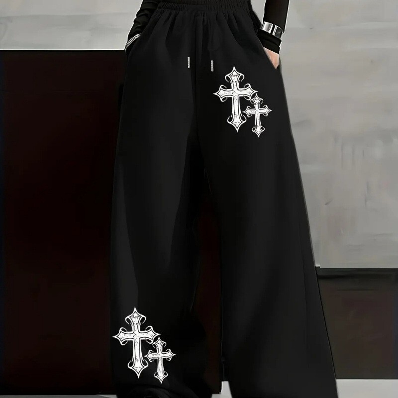 Spring and Autumn New Y2K Dark Gothic Print Loose Slimming Unisex Drawstring Sweatpants Wide-Leg Joggers in Stock Spring and Autumn New Y2K Dark Gothic Print Loose Slimming Unisex Drawstring Sweatpants Wide-Leg Joggers in Stock