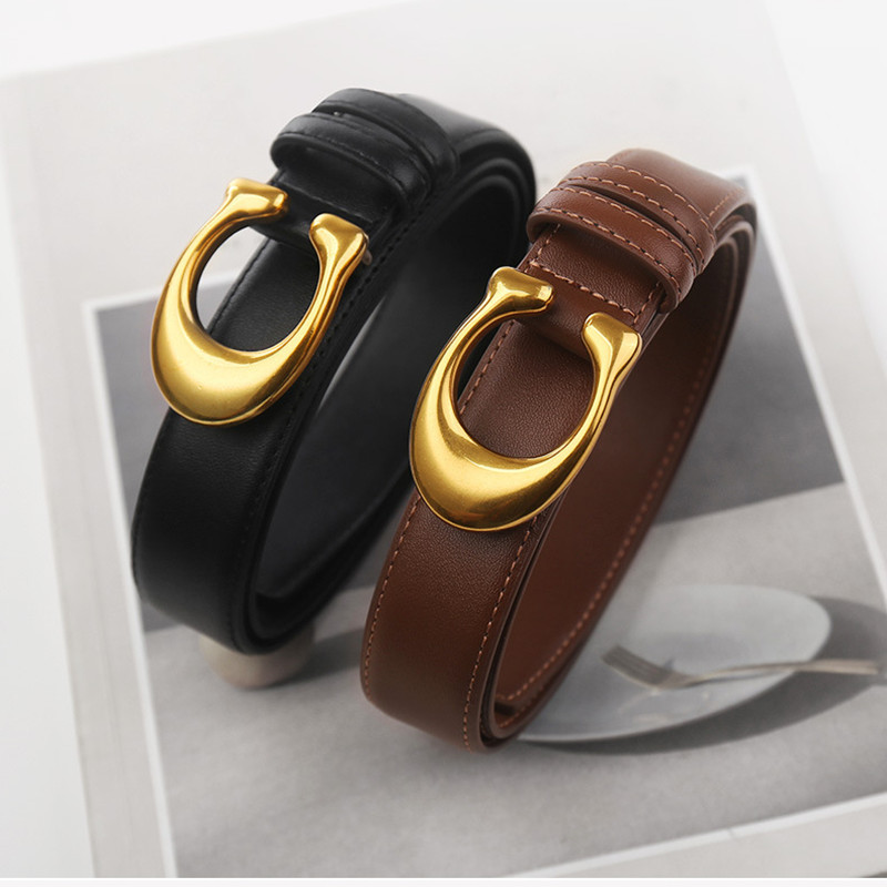 Korean Style Fashion Women's Leather Belt, Jeans Belt with Decoration, Casual Cowhide Belt, Thin Versatile Genuine Leather Belt, Simple Women's Style