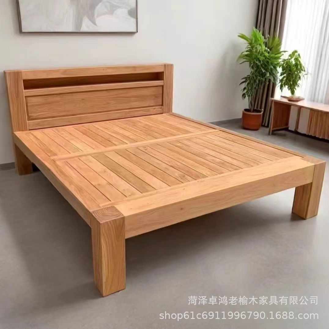 老榆木实木床中韩式简约榫卯原木单人床民宿榻榻米卧室双人床加厚
