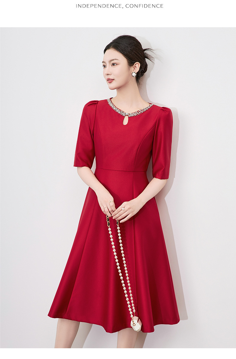Váy đầm dạ hội đính kim cương cổ tròn thắt eo nữ — Màu đen chi tiết 16