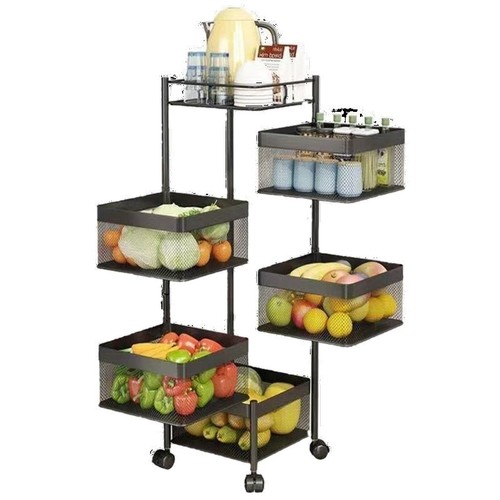 Kitchen rotating multi-functional storage rack home floor multi-layer snack small trolley fruit and vegetable basket storage rack