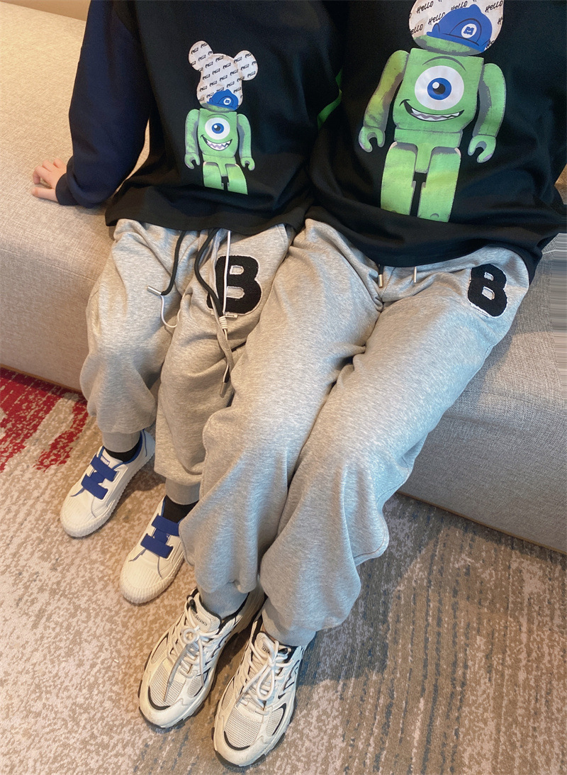 Lecher 2022 Spring and summer Western style With children men and women Children letter grey Lazy man Drawstring sweatpants