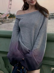 【告白】jojo私服线 渐变紫灰羊毛毛衣女香蕉袖收腰上衣外穿