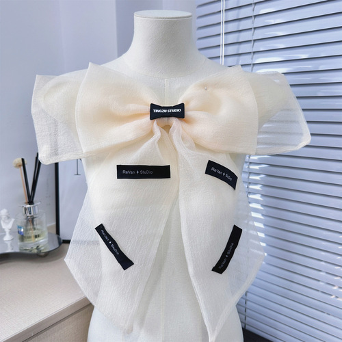 Small Fragrance Mesh Double Layer Large Butterfly Bow Bust Flower DIY Accessory Wedding Dress Gown Dress Fabric Sticker Direct Sale