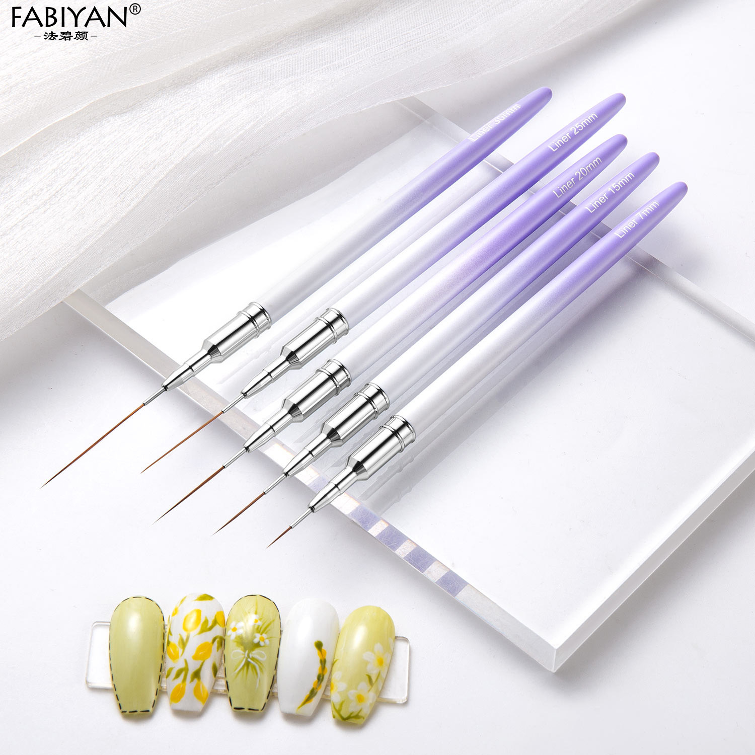 Cepillo de dibujo de lana fina a cuadros pluma de pintura degradado blanco púrpura Cruz-frontera de la pluma de dibujo de uñas traje de aguja tubo de dibujo pintado Borde de dibujo
