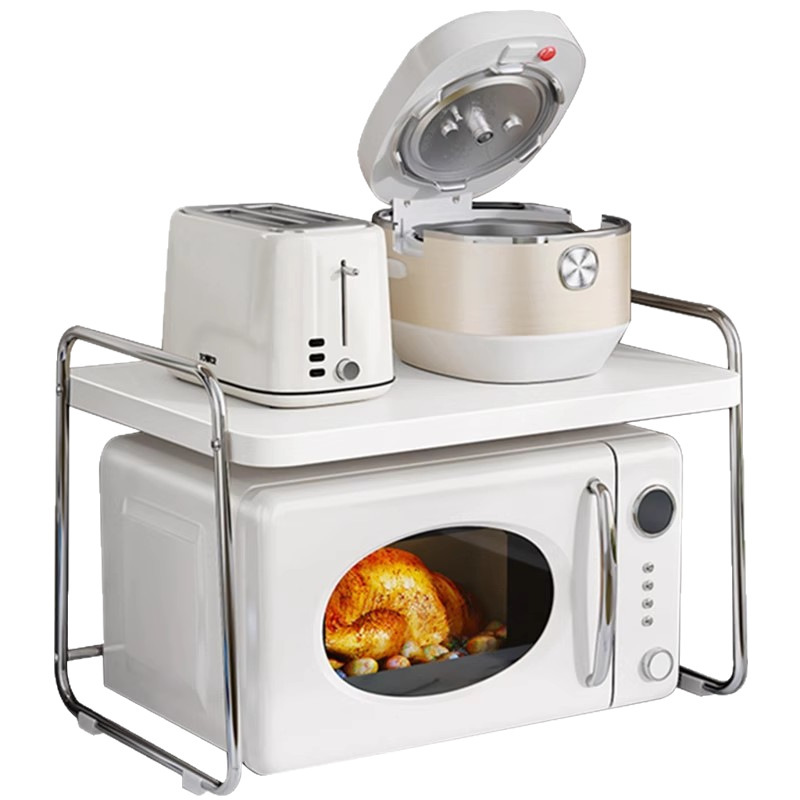 クリーム系電子レンジ収納ラック カウンタートップ キッチン 炊飯器 オーブン一体型 特殊収納ブラケット|undefined