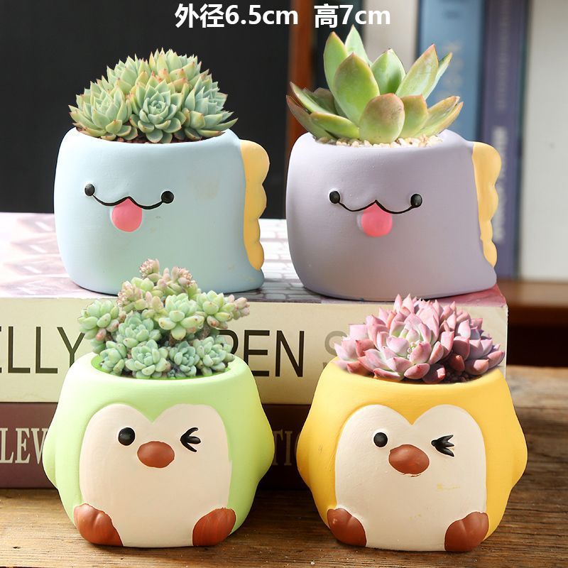 Macetas de cerámica para suculentas con diseño de animales de dibujos animados, pequeño tamaño, para estante de flores en casa, suministro al por mayor