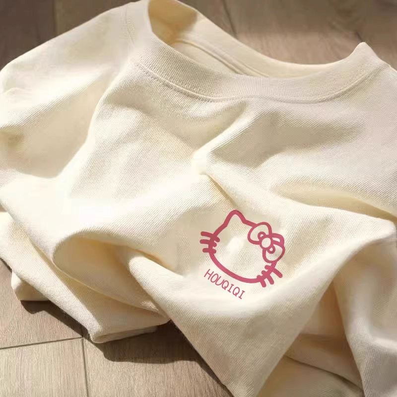 Футболка с коротким рукавом Hello Kitty из хлопка, детская летняя одежда, с рукавом