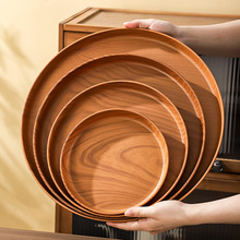 ins仿木纹托盘圆形托盘塑料圆形茶盘家用水杯收纳盘咖啡厅点心盘