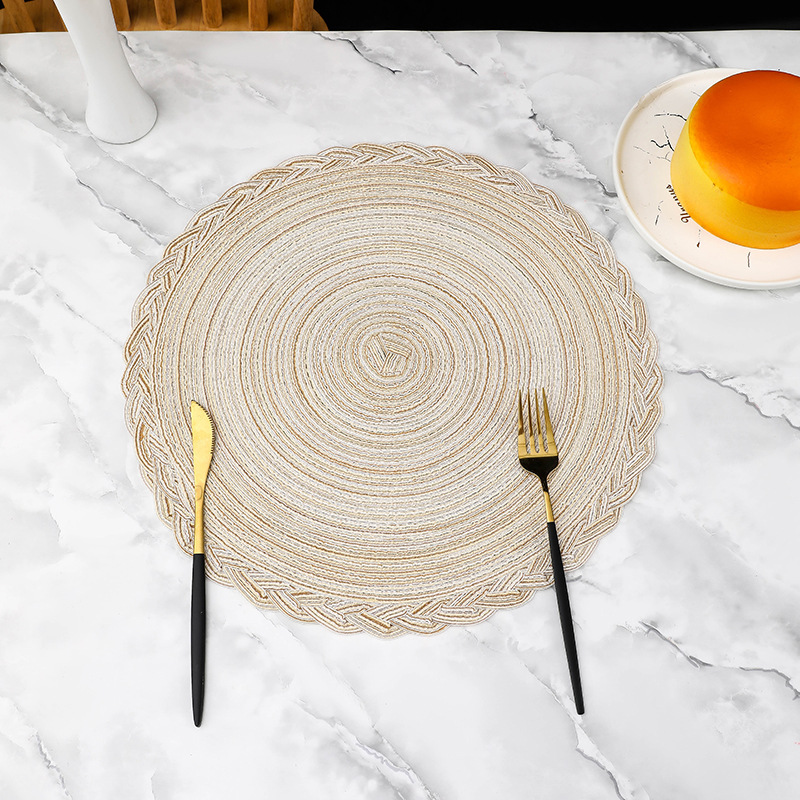 Añadir almohadilla de encaje de hilo de estilo nórdico rami trenzado almohadilla de encaje de algodón redondo almohadilla de mesa de comedor occidental almohadilla aislante de cubierta transfronteriza