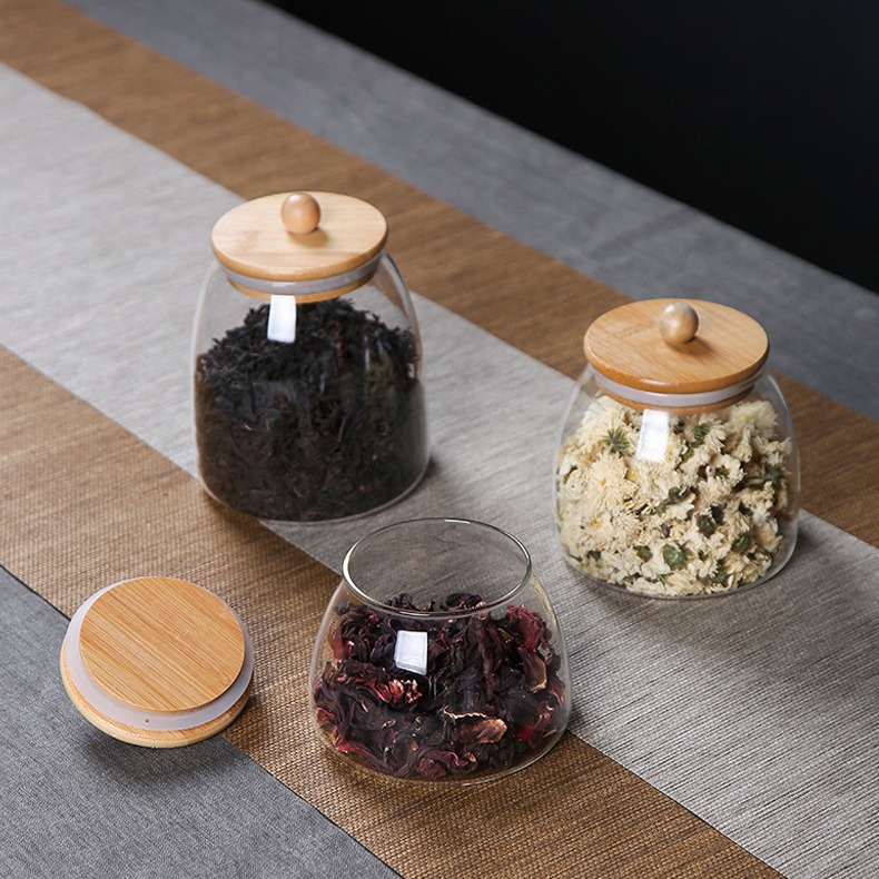 vidrio de alto silicio de silicio con cubierta de granos de almacenamiento sellado tanque de almacenamiento de vidrio transparente multiespecificación tanque de almacenamiento de té de estómago grande