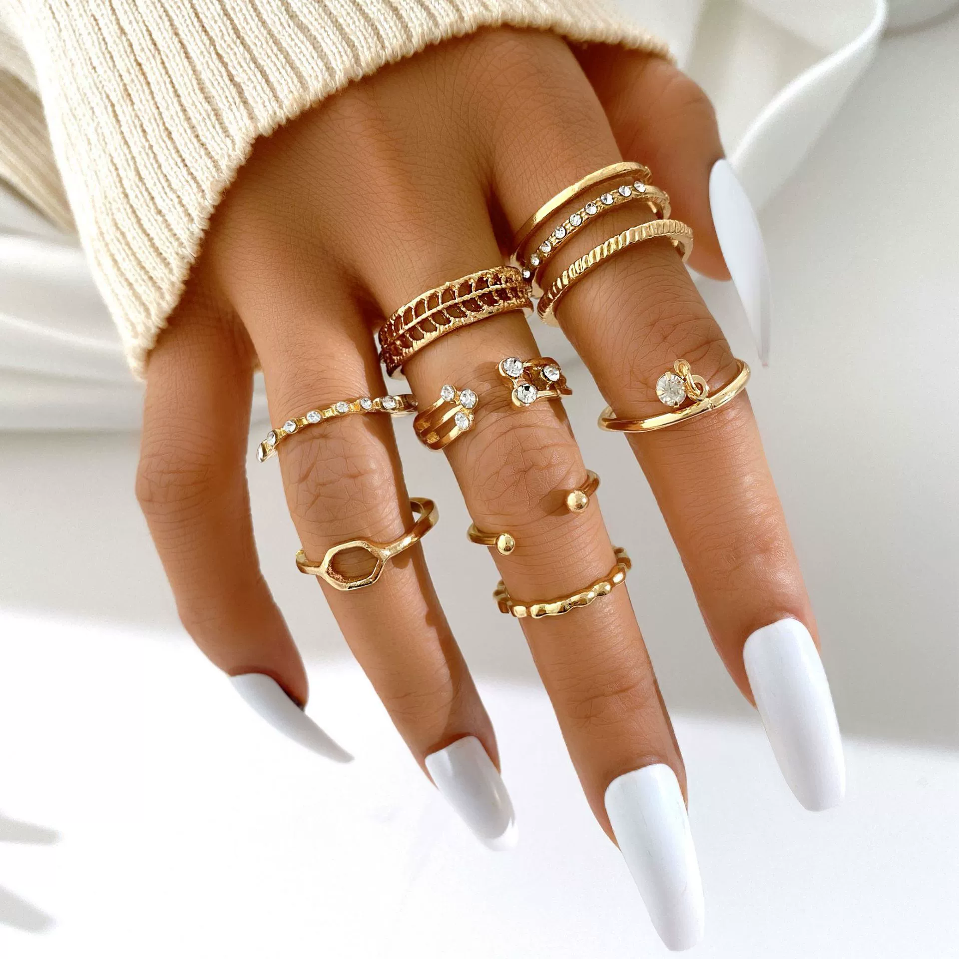 Ring multi-joint set, European style, metal adjustable stackable rings, assorted designs