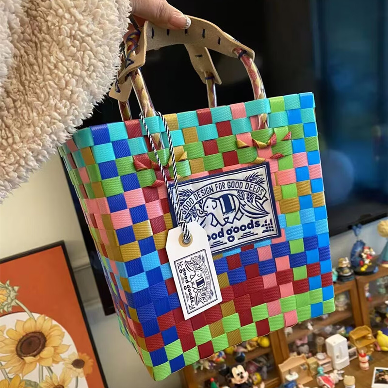 2026 Trending Thai Internet Celebrity Woven Women's Basket Bag Niche Handbag Trendy Brand Elephant Bag Rainbow Bag