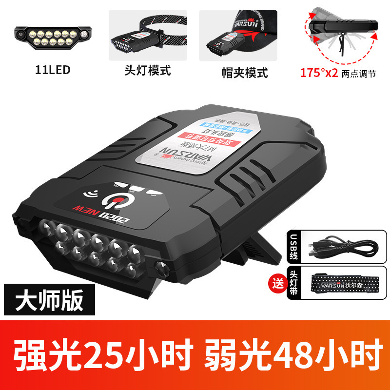 沃尔森M7感应头灯led灯强光头戴式长续航led超亮夜钓鱼帽夹灯|undefined
