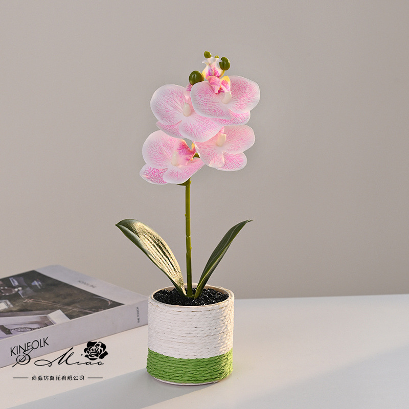 Flores falsas 4 sensación de orquídeas mariposa pequeña flor de bonsai decoración interior adornos flores artificiales imitación de maceta image 8