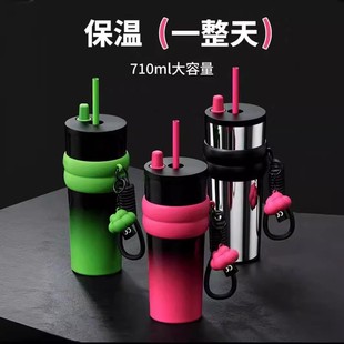 New Doll Ice Cup Large Capacity Insulated Cup with Carrying Rope 316 Stainless Steel Water Cup Car Straw Cup Customization