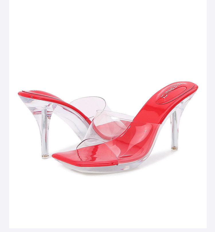 Dép sandal nữ mũi vuông trong suốt gót nhọn hở gót phong cách Âu Mỹ — Màu bạc, Màu hồng, Màu mơ, Màu trắng chi tiết 38