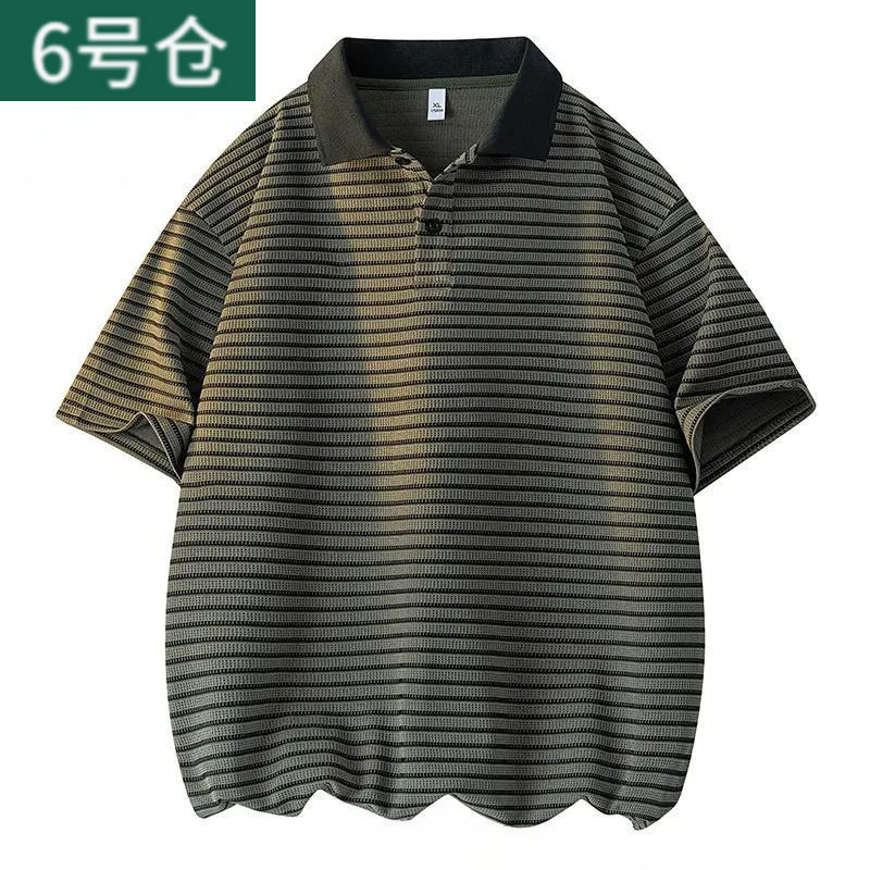 Half-Sleeved Sports Striped Polo Shirt for Men, Summer Trendy New Style, Loose Casual Lapel Short-Sleeved T-Shirt