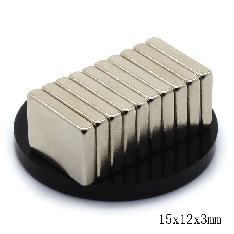F15x12x3mm钕铁硼镀镍强磁吸铁石长方形磁钢稀土永磁王磁铁片出口
