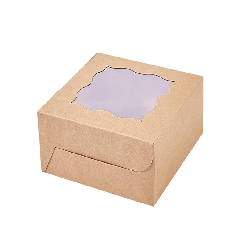 Caja de pastel cuadrado de papel Kraft transfronterizo caja de papel de ventana hueca caja de embalaje de Tarjeta blanca donut de caramelo macaron