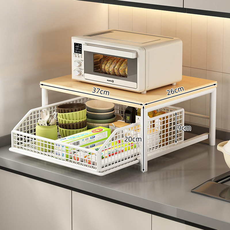 Kitchen Microwave Oven Storage Rack with Drawer, Countertop Stand for Oven, Rice Cooker, Air Fryer, and Electrical Appliances