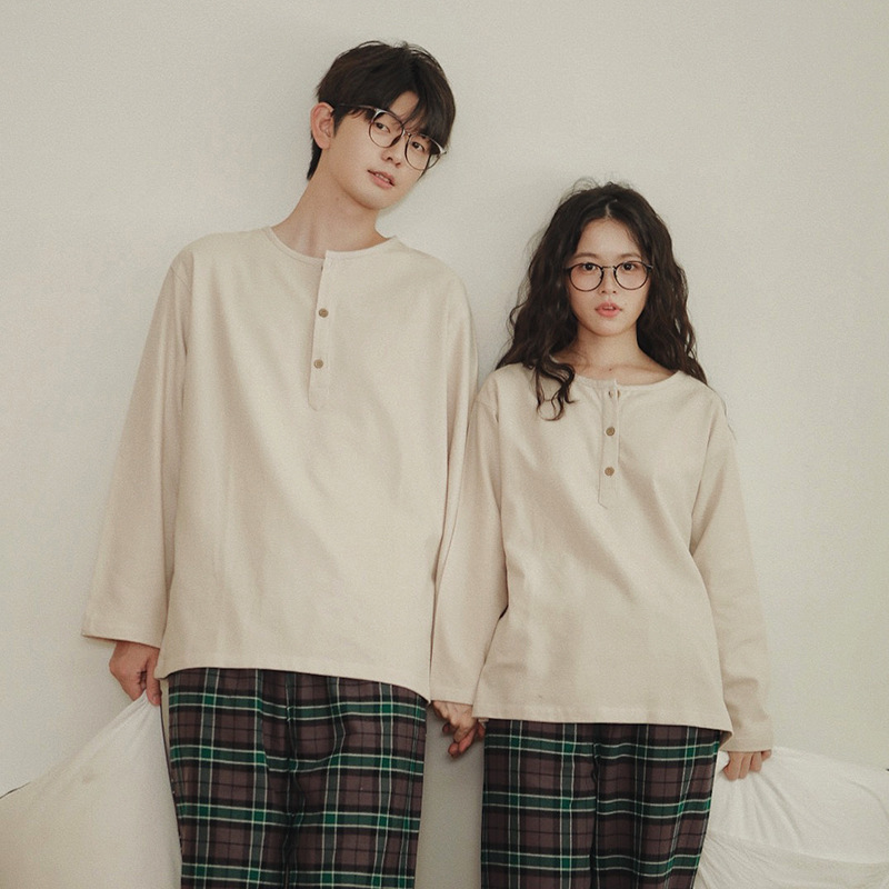 Eternal 75 - Unprinted Couple's Pajamas for Women, Spring, Autumn and Winter, Pure Cotton Flannel, Large Size Pullover Loungewear, All Cotton