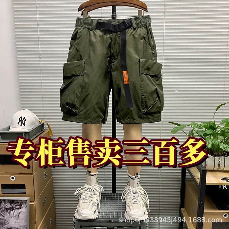 2025 새로운 레트로 루즈 스트레이트 작업복 캐주얼 스포츠 반바지 얇은 트렌디 브랜드 아우터 남성용 중간 길이 바지