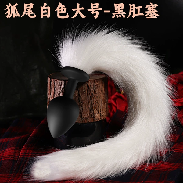 Fox Tail-White large black anal plug