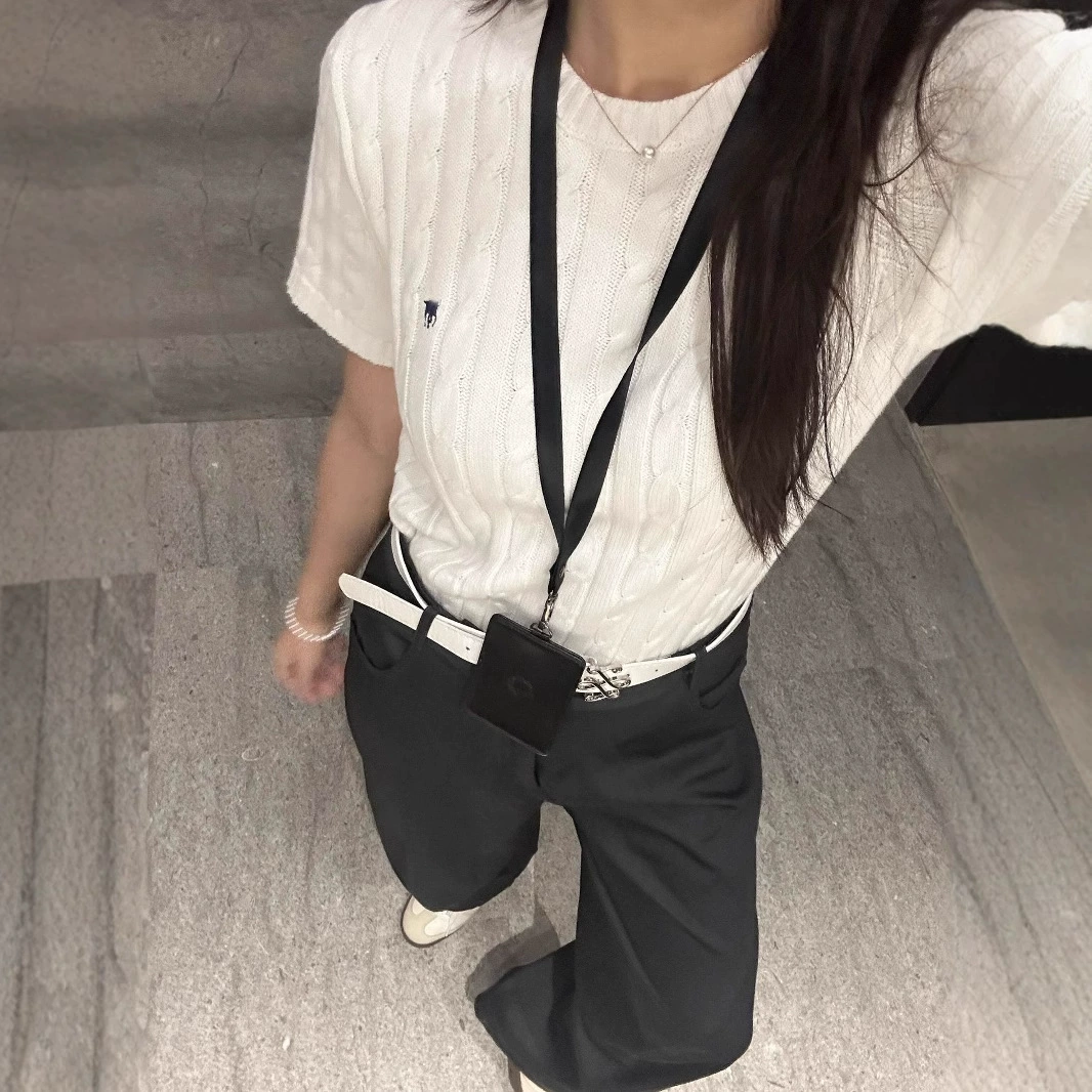 RL Rlaf Po стандартная вышивка классический вьет с круглым вырезом трикотажная тонкая футболка топ хлопчатобумажный рукав с короткими рукавами летом