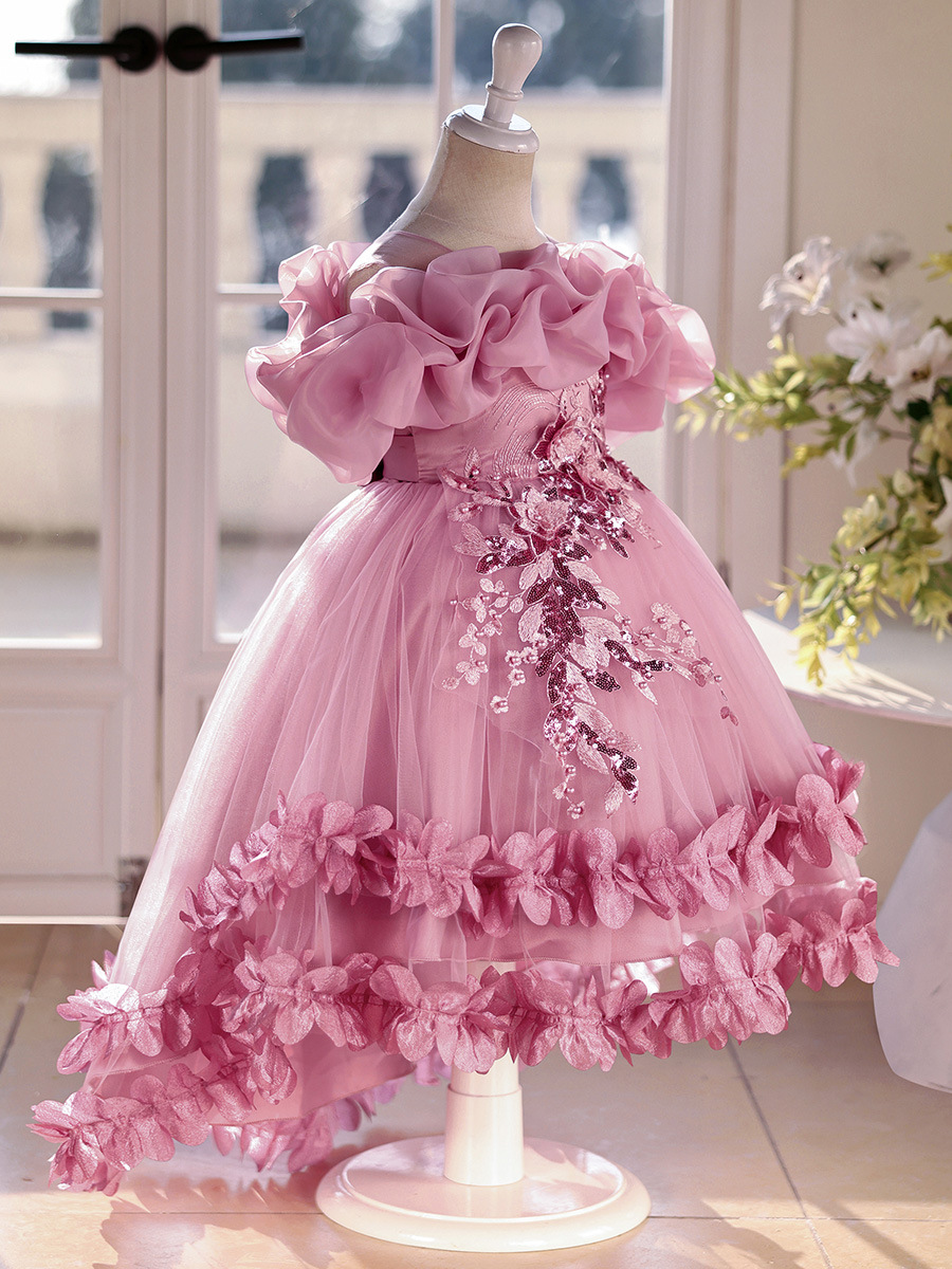 Vestido infantil transfronterizo, vestido de novia de alta gama, vestido de princesa, vestido de actuación de piano para niña de las flores, vestido hinchado para niña