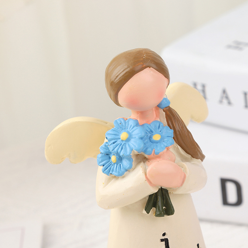 외국 무역을 위한 새로운 천사 꽃다발 우정을 축하하는 수지 조각품 가정 공예 수지 장식품 실내 장식