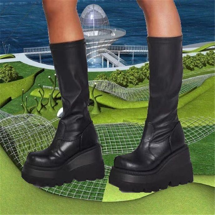 Campus High-Looking Hot Girl Y2K High Boots Big Toe Super Thick Sole European and American Women's Shoes High Heels Millennium