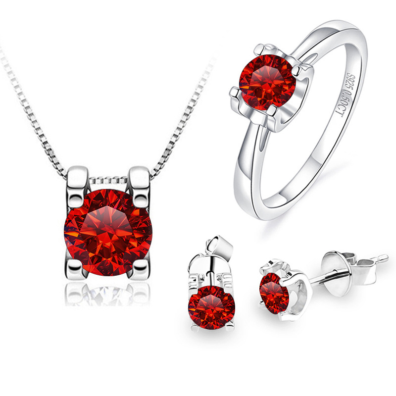 1 quilates de joyería de piedra de color rosa Baoli azul anillo de piedra de color azul aretes collar conjunto