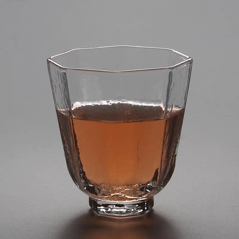 Factory wholesale borosilicate glass tea cup household kung fu tea set creative octagonal hammer pattern tea cup octagonal fragrance Cup