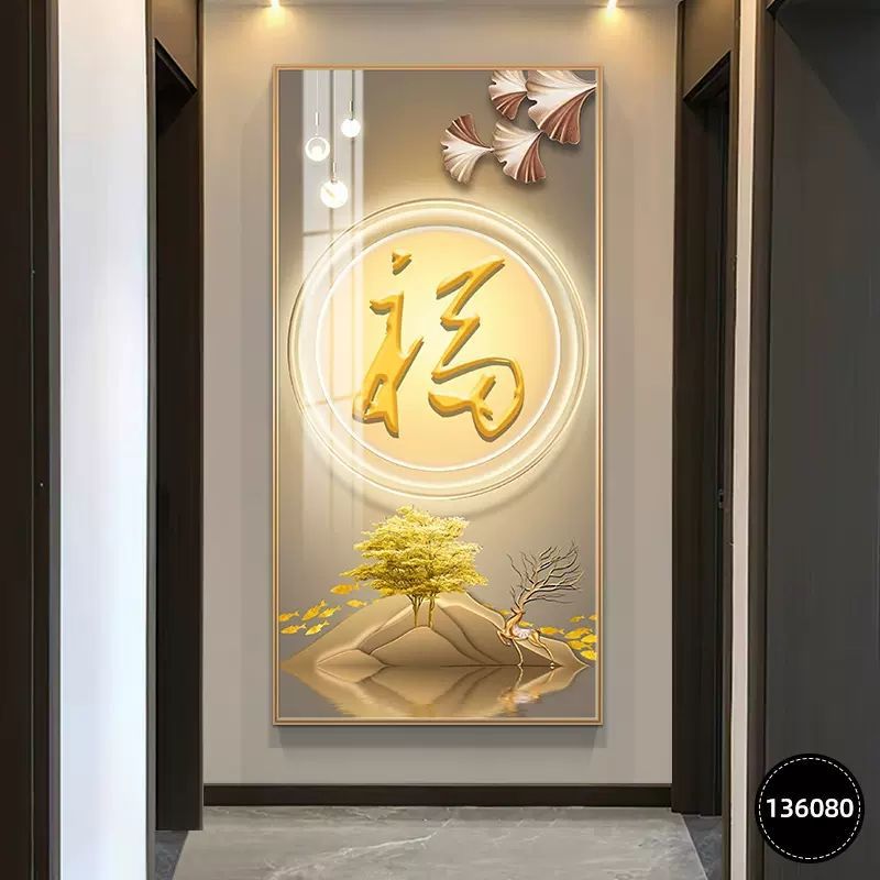 Pintura decorativa de entrada moderna de lujo ligera atmósfera Fu Zi de alta gama mística fondo mural decoración de muros colgantes de pasillo mural image 8