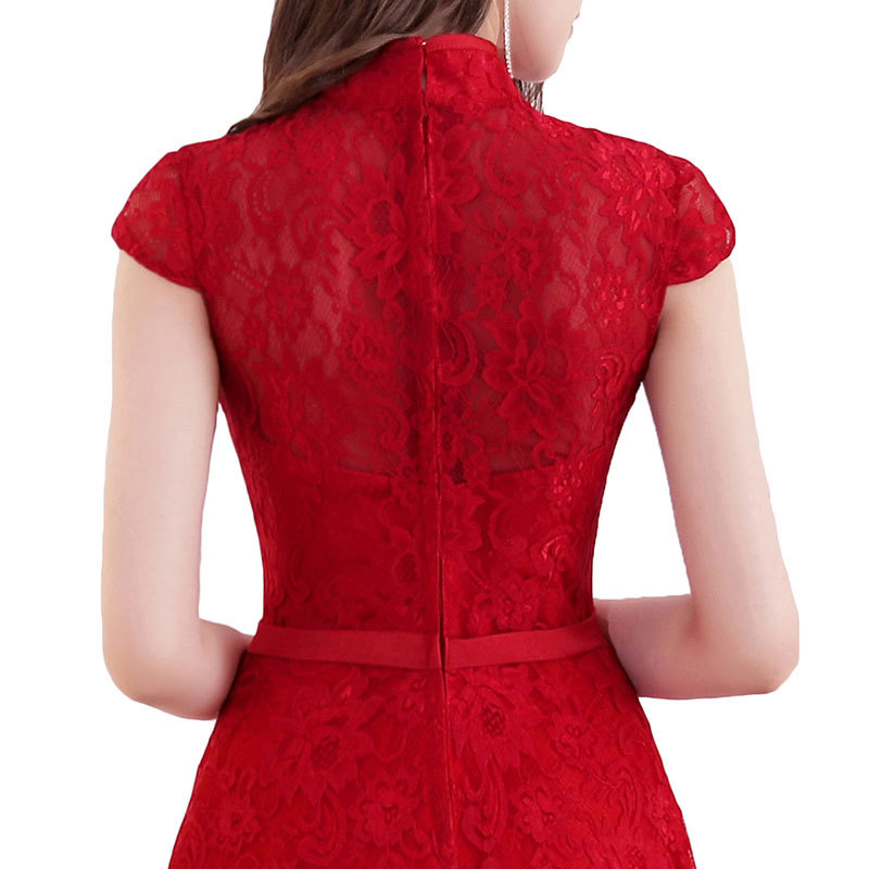 Comercio exterior europeo y americano Amazon AliExpress deseo nuevo encaje retro elegante collar de pie vestido de noche vestido de banquete de boda