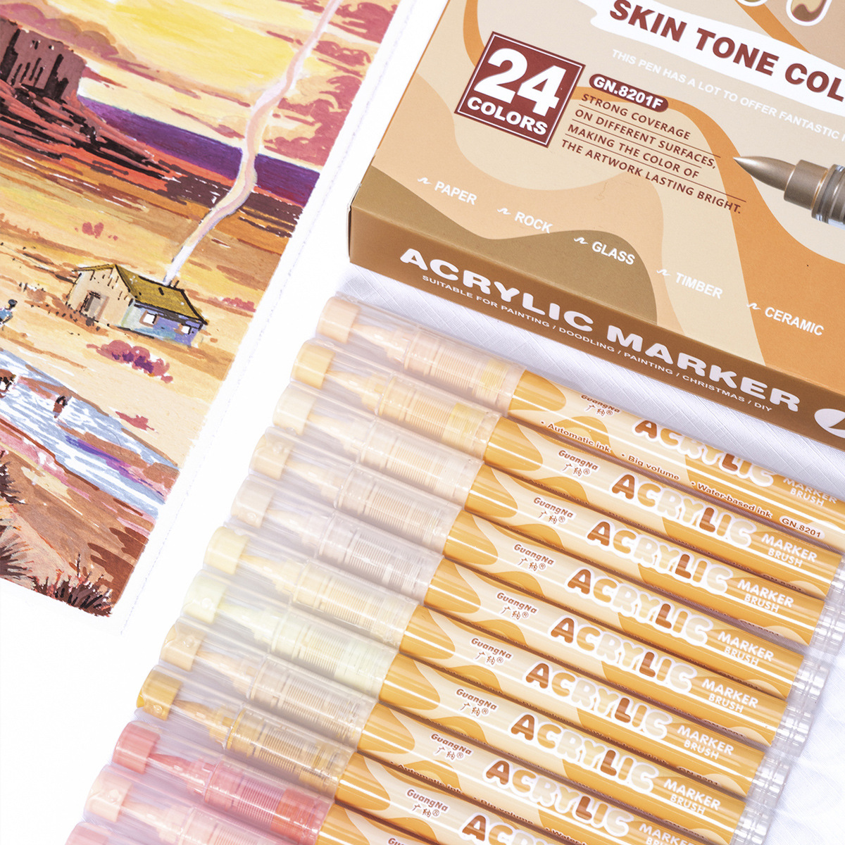 Guangna 8201 color de piel líquido directo acrílico marcador bolígrafo de cabeza suave estudiantes de arte personajes animados diy pintura a mano
