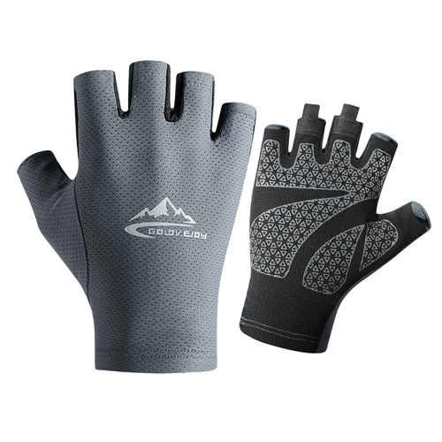 Summer men's sun protection gloves, outdoor anti-UV cycling fitness sports ice silk anti-slip breathable fishing gloves